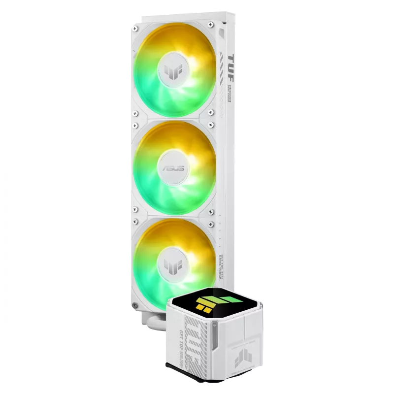 All-in-one skysčio aušintuvas ASUS TUF Gaming LC III 360 ARGB White Edition — 360 mm, 120 mm ventiliatoriai, LGA1700/1200, AM4/AM5 palaikymas