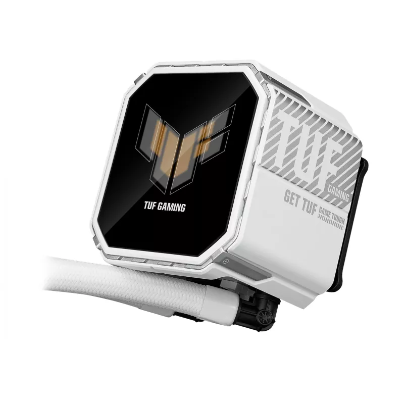 All-in-one skysčio aušintuvas ASUS TUF Gaming LC III 360 ARGB LCD White Edition – 360 mm radiatorius, 3×120 mm PWM ventiliatoriai, LCD ekranas, balta