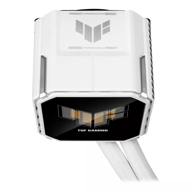 All-in-one skysčio aušintuvas ASUS TUF Gaming LC III 360 ARGB LCD White Edition – 360 mm radiatorius, 3×120 mm PWM ventiliatoriai, LCD ekranas, balta