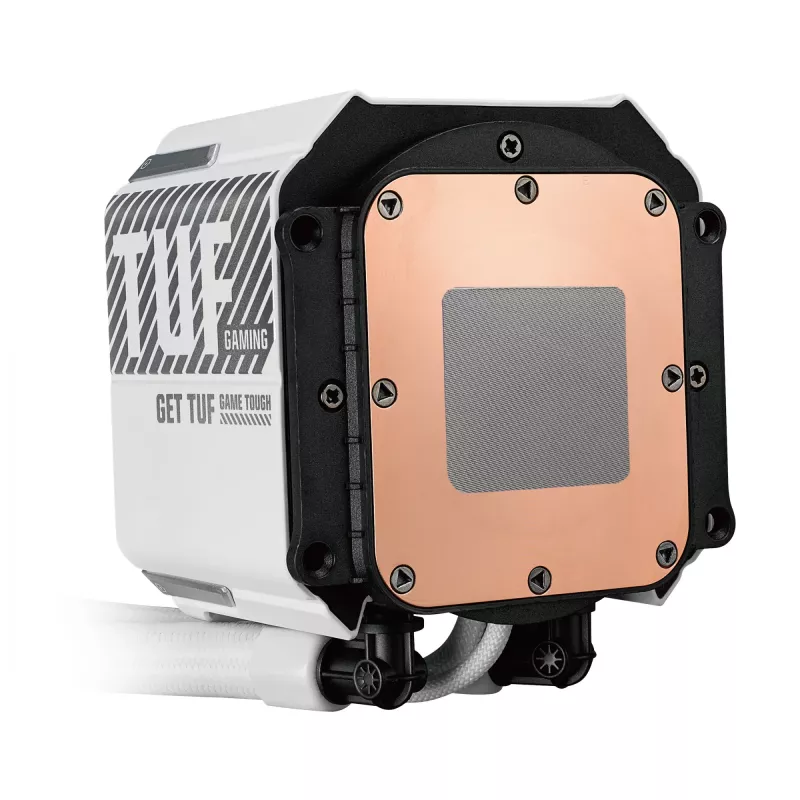 All-in-one skysčio aušintuvas ASUS TUF Gaming LC III 360 ARGB LCD White Edition – 360 mm radiatorius, 3×120 mm PWM ventiliatoriai, LCD ekranas, balta