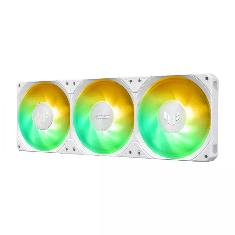 All-in-one skysčio aušintuvas ASUS TUF Gaming LC III 360 ARGB LCD White Edition – 360 mm radiatorius, 3×120 mm PWM ventiliatoriai, LCD ekranas, balta