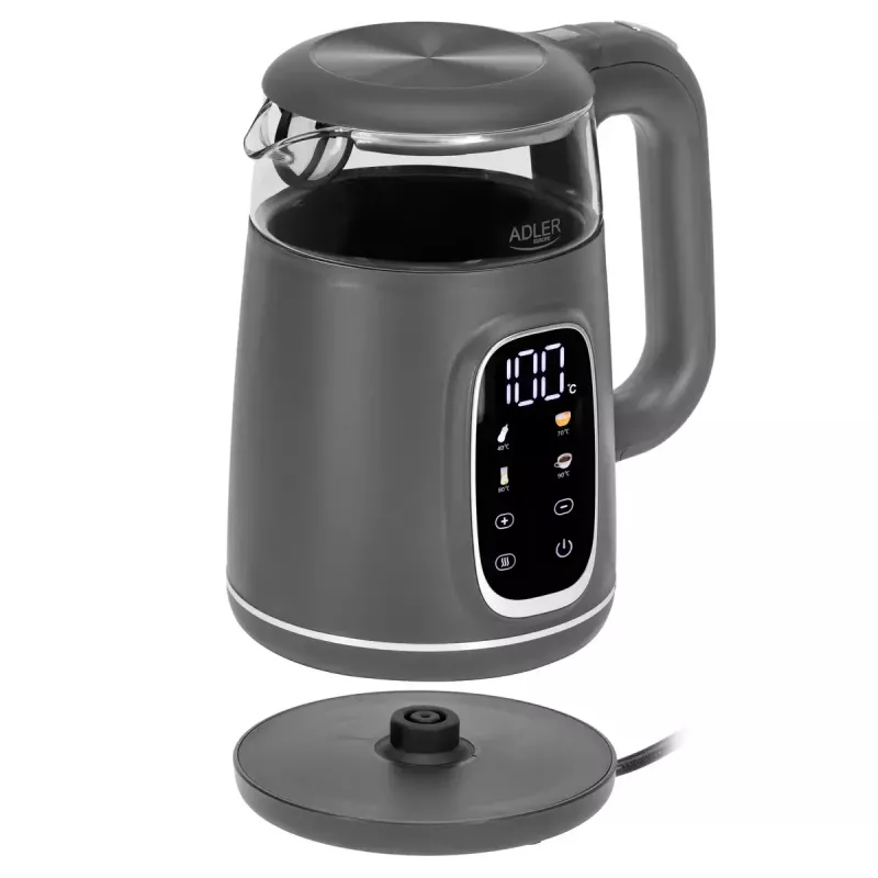 Elektrinis virdulys Adler AD 1305 G — 1,7 L, 2200 W, reguliuojamas termostatas, LED ekranas, pilka spalva