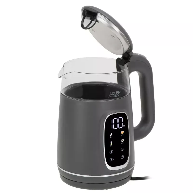 Elektrinis virdulys Adler AD 1305 G — 1,7 L, 2200 W, reguliuojamas termostatas, LED ekranas, pilka spalva