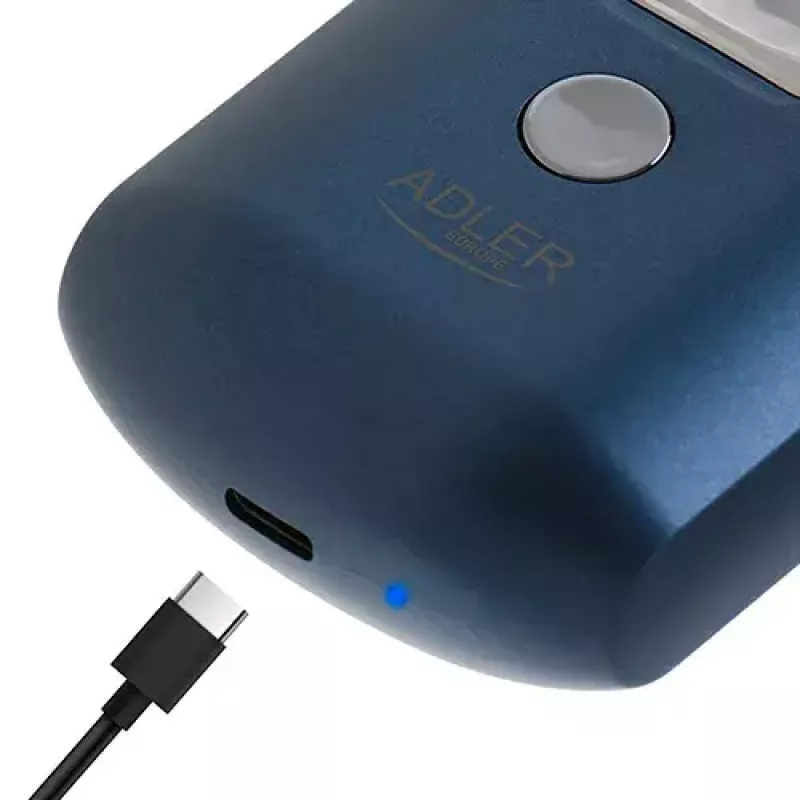 Rotacinis skustuvas Adler AD 2937, 2 besisukančios galvutės, įkraunamas Li-Ion 250 mAh, plaunamas, belaidis, mėlynas