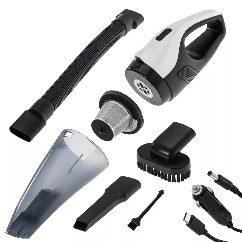 Automobilinis dulkių siurblys Adler AD 7059 — 12V, 5500 Pa siurbimas, 3600 mAh baterija, 0,45 L be maišelio, plaunamas filtras, 5 m laidas, 610 g