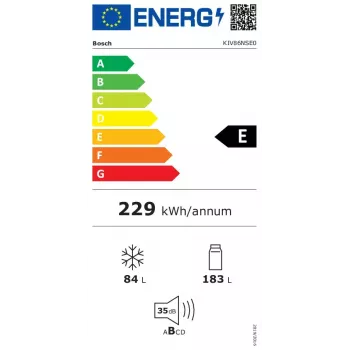 Įmontuojamas šaldytuvas su šaldikliu Bosch Serie 2 KIV86NSE0 — 267 L, apatinis šaldiklis, baltas, 177,2×54,1×54,8 cm, energijos klasė E