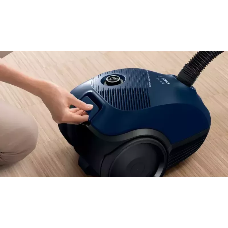 Cikloninis dulkių siurblys Bosch Serie 2 BGBS2BU1T — 850 W, 3,5 L maišas, 8 m spindulys, mėlynas
