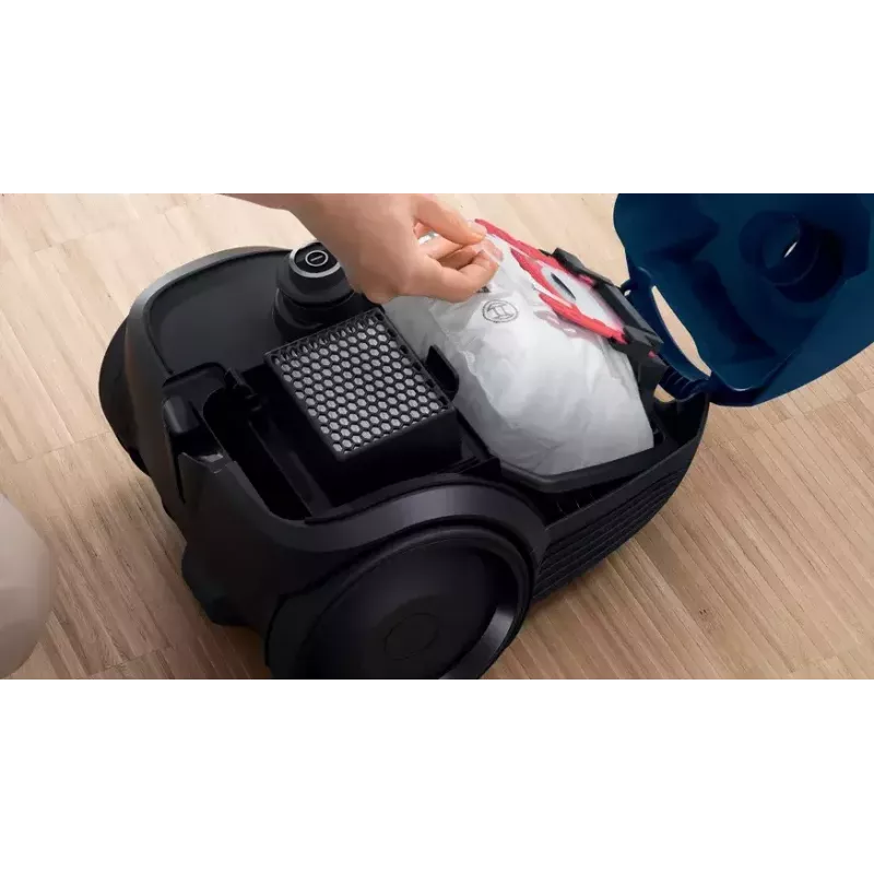 Cikloninis dulkių siurblys Bosch Serie 2 BGBS2BU1T — 850 W, 3,5 L maišas, 8 m spindulys, mėlynas