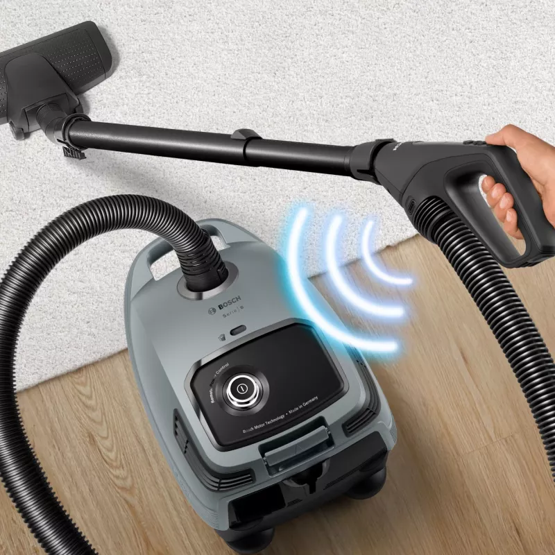Cilindrinis dulkių siurblys Bosch Serie 6 BGB6X330 — 600 W, HEPA 13, 4 L dulkių maišas, kietoms grindims ir kilimams, 6 kg, pilkas/juodas
