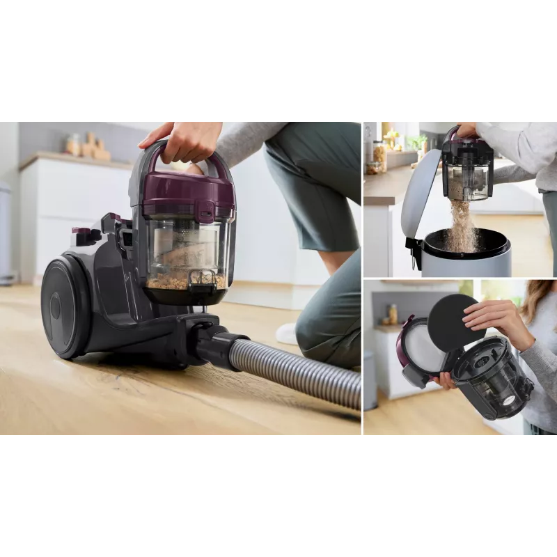 Bosch BGC05AAA1 700 W 1.5 L be maišelio cikloninis dulkių siurblys, HEPA 12, teleskopinis nerūdijančio plieno vamzdis, 9 m spindulys, pilkas