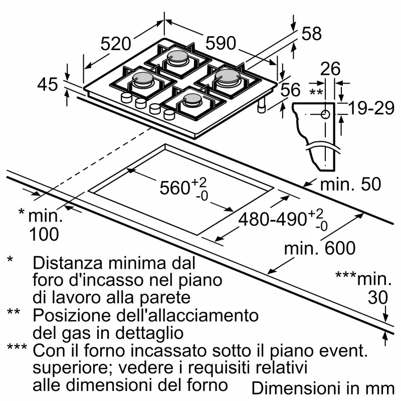 Bosch Serie 4 PNP6B6K40 dujinė kaitlentė, juoda, įmontuojama, 60 cm, 4 zonos