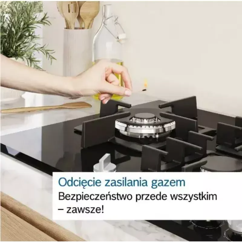 Įmontuojama dujinė kaitlentė Bosch PCH6A5I90 – 60 cm, nerūdijantis plienas, 4 dujinės zonos + 1 wok, Flame Select, ketaus grotelės