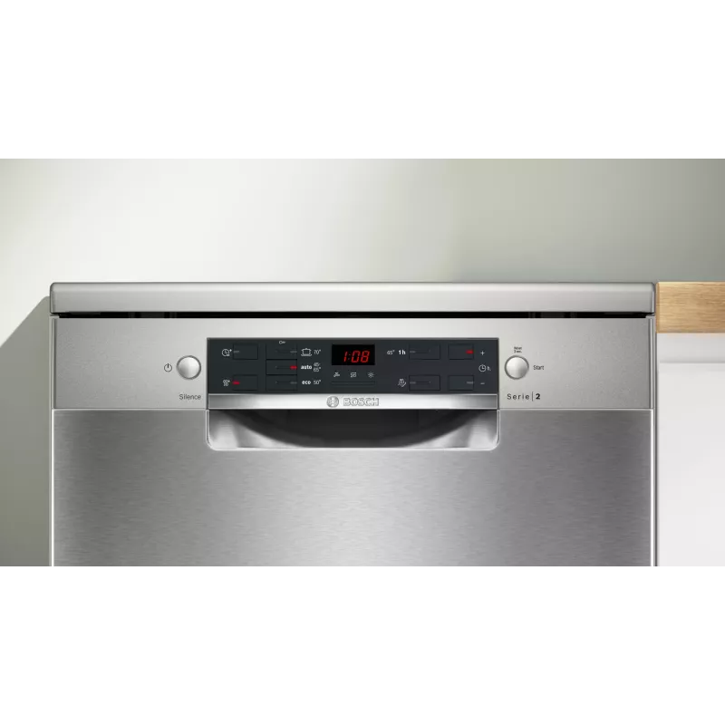 Indaplovė Bosch Serie 2 SMS25GI09F — laisvai pastatoma, 12 komplektų, 60 cm, 46 dB, džiovinimas šilumokaičiu