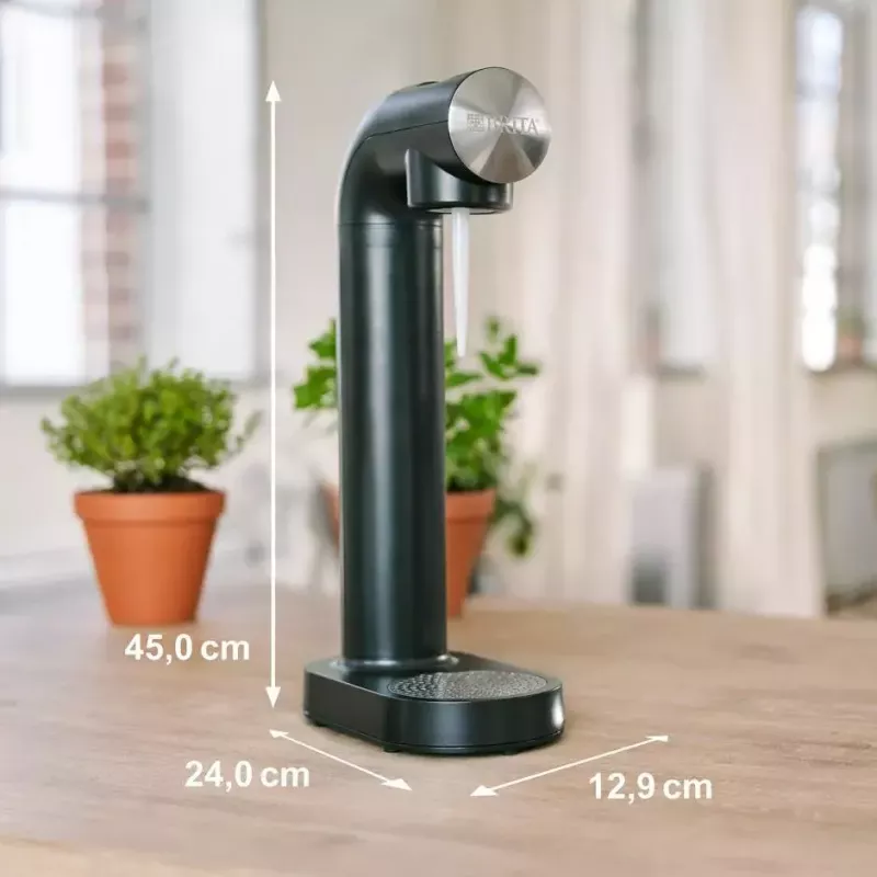 Sodos gaminimo aparatas BRITA sodaONE Black Silver – gazuotas vanduo namuose, 60 L talpa, be BPA, 450×129×240 mm