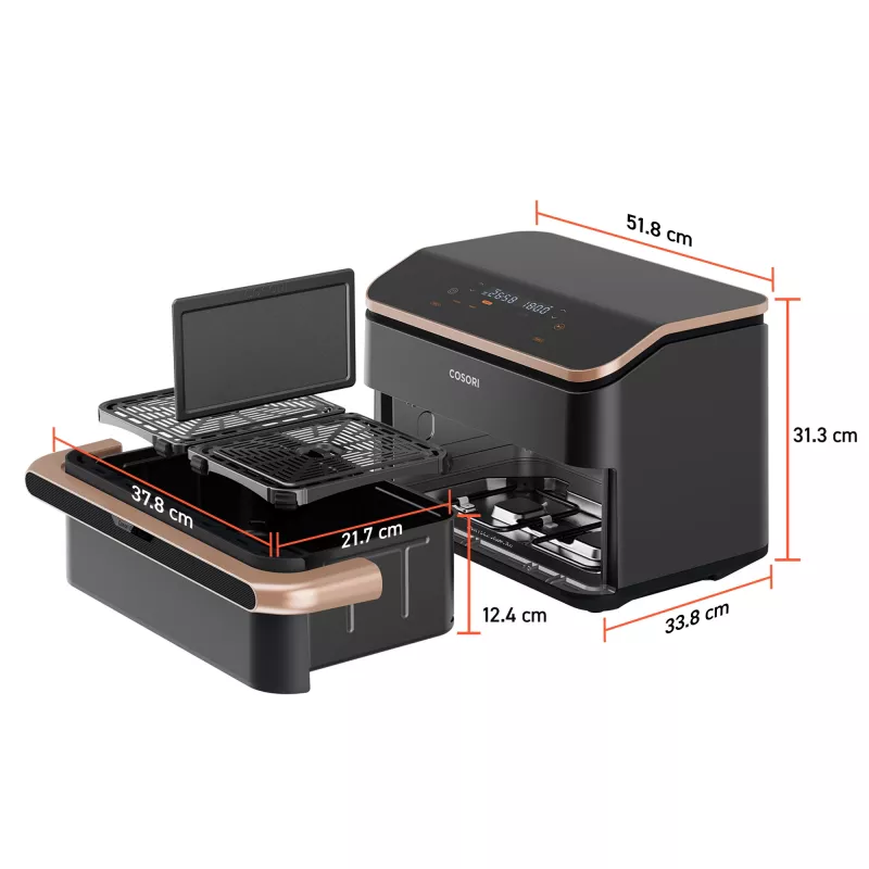 Cosori Dual Blaze Twinfry Chef Edition Dviguba 10 L 2800 W Karšto oro gruzdintuvė Tamsiai pilka, Rožinis auksas