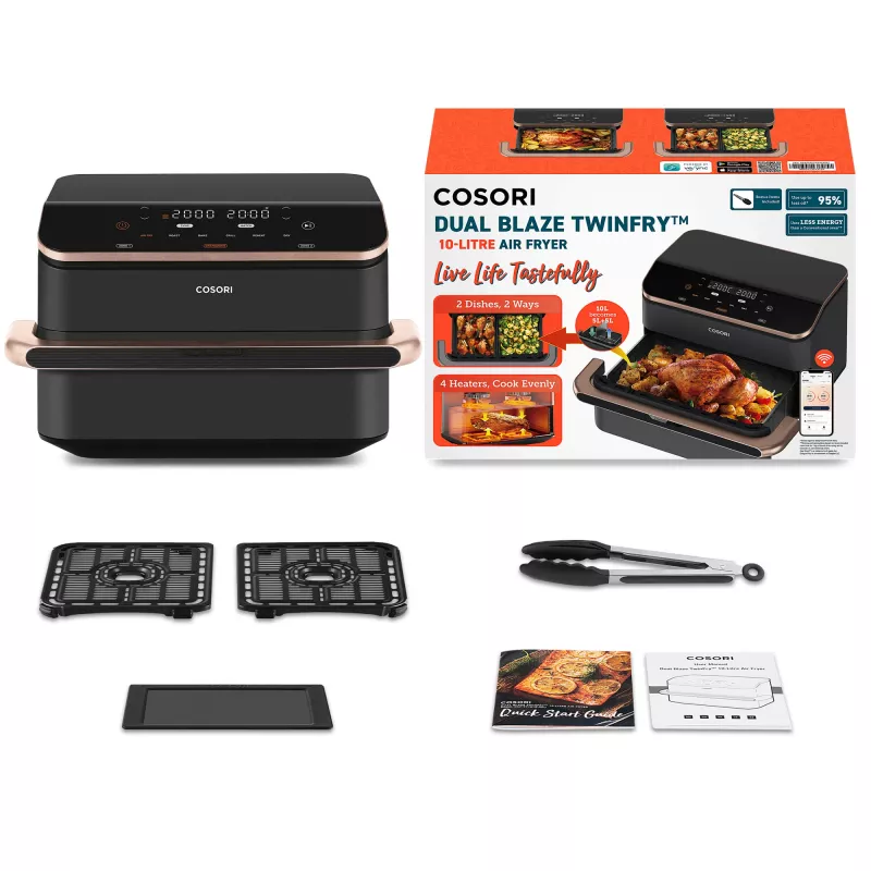 Cosori Dual Blaze Twinfry Chef Edition Dviguba 10 L 2800 W Karšto oro gruzdintuvė Tamsiai pilka, Rožinis auksas