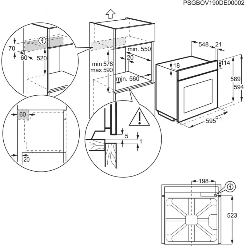 Elektrinė įmontuojama orkaitė Electrolux EOF4P56X, 72 L, juoda, nerūdijantis plienas