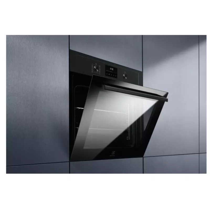 Įmontuojama elektrinė orkaitė Electrolux EOD4P57H – 72 L, pirolizinis valymas, garai ir konvekcija, grilis 2300 W, juoda