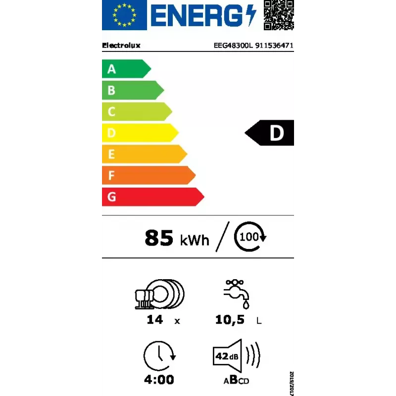 Įmontuojama indaplovė Electrolux EEG48300L — 14 komplektų, 42 dB, 60 cm