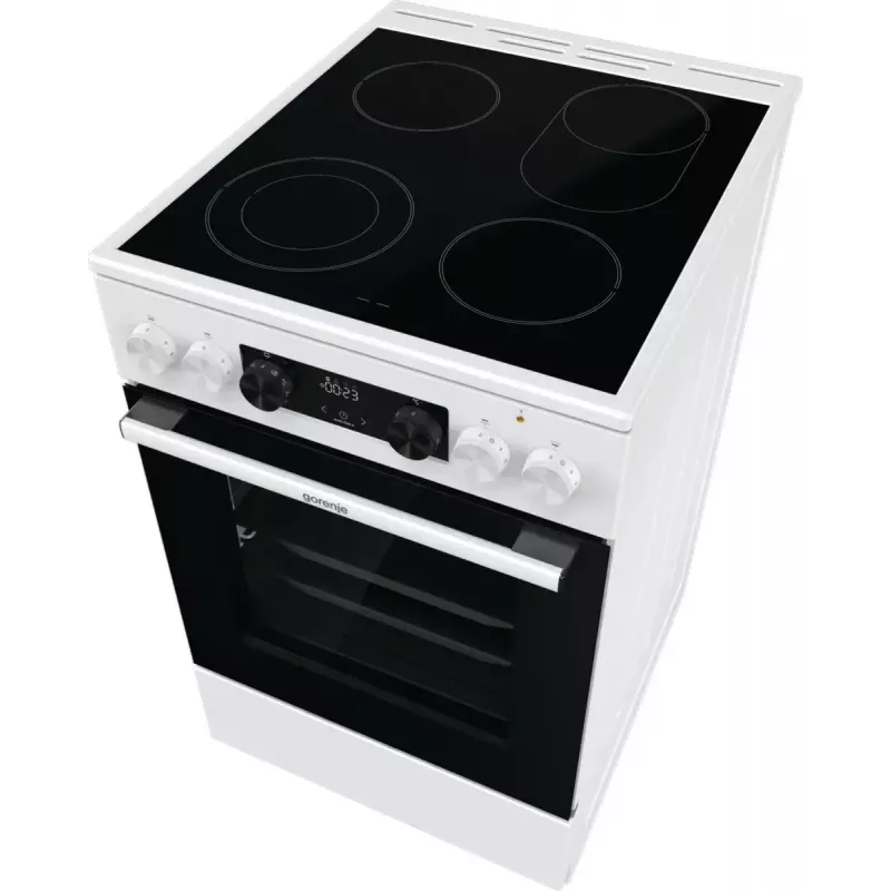 Laisvai pastatoma viryklė Gorenje GECS5C70WA, elektrinė kaitlentė su spiralėmis, 4 zonos, balta, orkaitė 70 l, sukamosios rankenėlės, LED ekranas