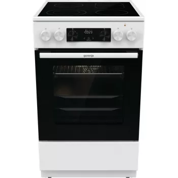 Laisvai pastatoma viryklė Gorenje GECS5C70WA, elektrinė kaitlentė su spiralėmis, 4 zonos, balta, orkaitė 70 l, sukamosios rankenėlės, LED ekranas