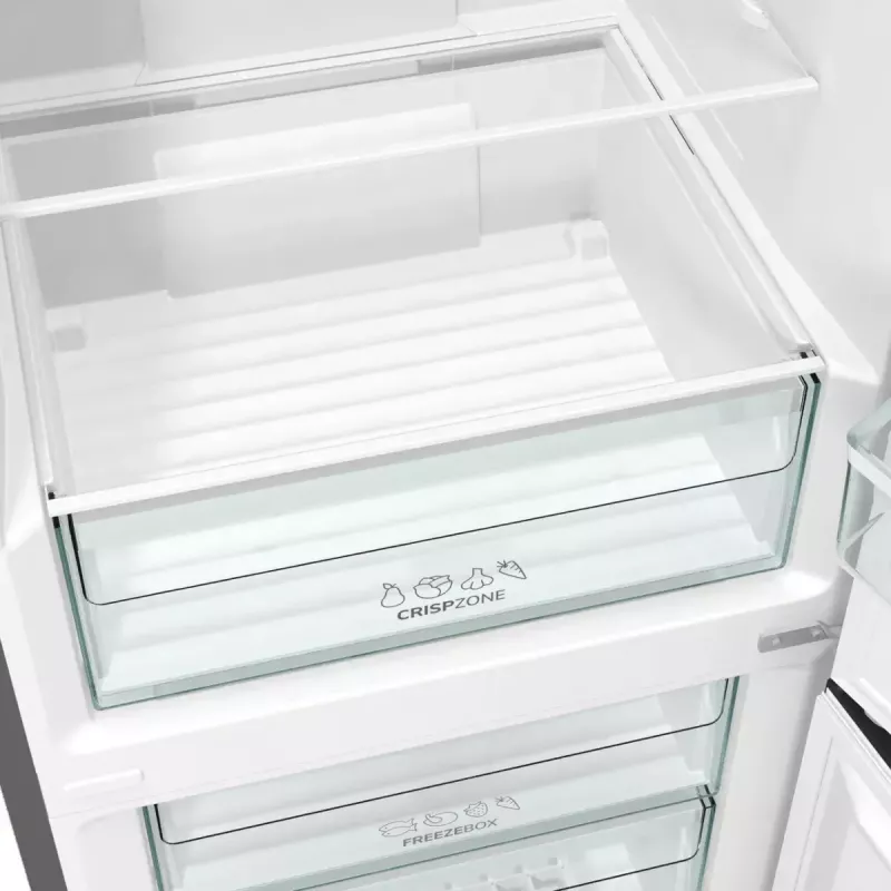Laisvai pastatomas šaldytuvas-šaldiklis Gorenje NRK6202EXL4, bendra 331 L (šaldytuvas 235 L / šaldiklis 96 L), nerūdijantis plienas, LED ekranas