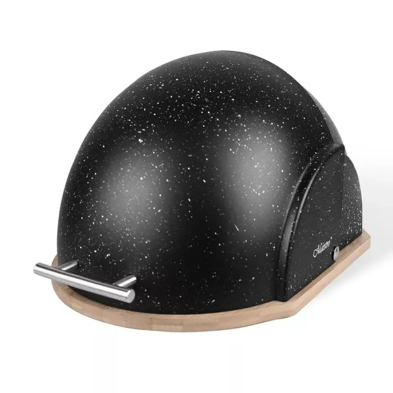 Duonos dėžė Maestro MR-1678G-BLACK – ovali talpa su bambukiniu dangčiu, 350×200×250 mm