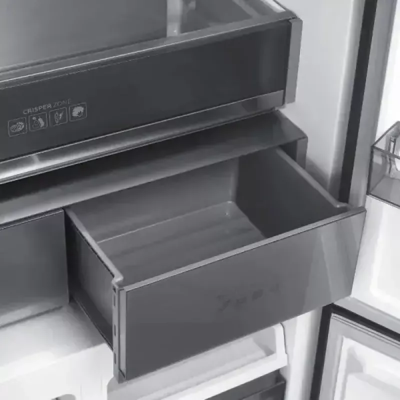 Laisvai pastatomas šaldytuvas MPM MPM-503-SSI-11, 505 l, šaldiklio durys atsidaro į abi puses, energijos klasė E