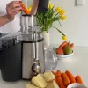 Centrifuginė sulčiaspaudė MPM MSO-18-M, 1000 W, 1 L talpa, 2 greičiai, nerūdijantis plienas, juoda/sidabrinė