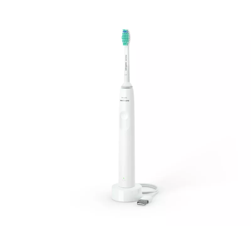 Sonic dantų šepetėlis Philips 2100 serijos HX3651/13 – įkraunamas suaugusiųjų soninis šepetėlis, 2 min. laikmatis, baltas, 1 antgalis