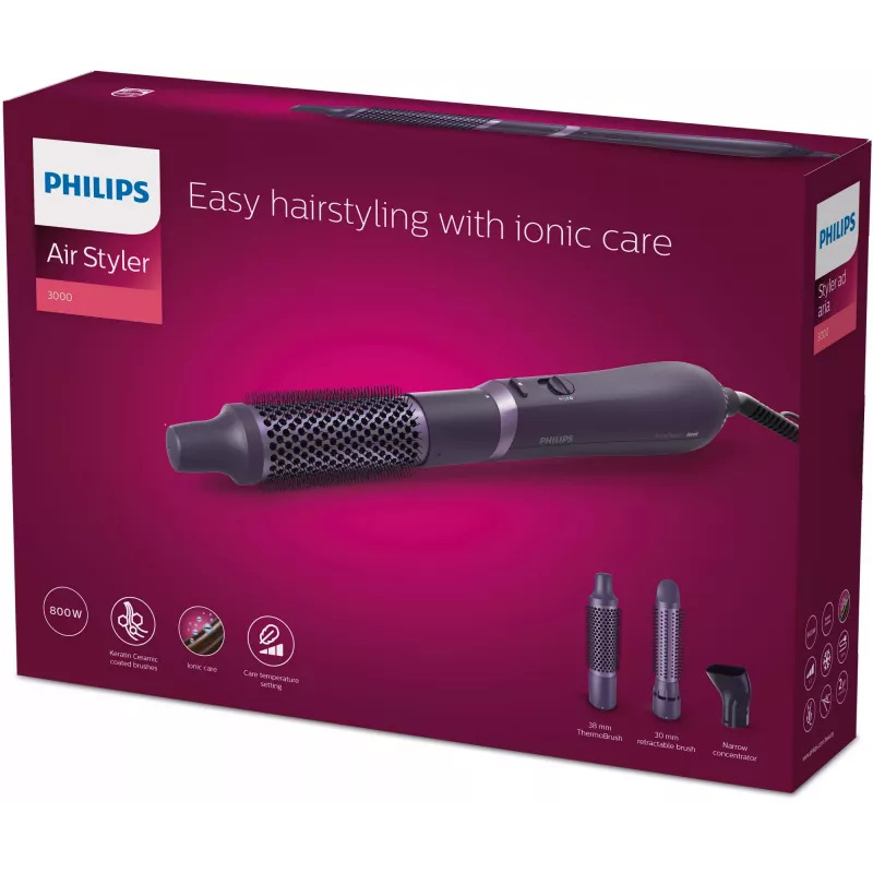 Plaukų formavimo rinkinys Philips 3000 serijos BHA305/00 – 800 W, 3 kaitinimo lygiai, 3 antgaliai, violetinis