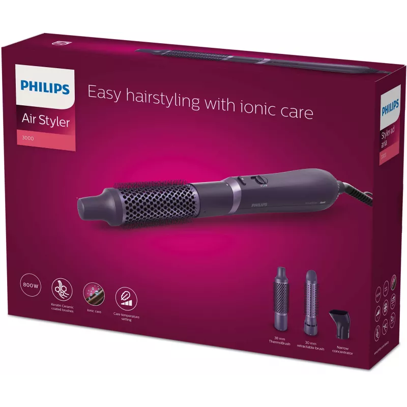 Plaukų formavimo rinkinys Philips 3000 serijos BHA305/00 – 800 W, 3 kaitinimo lygiai, 3 antgaliai, violetinis