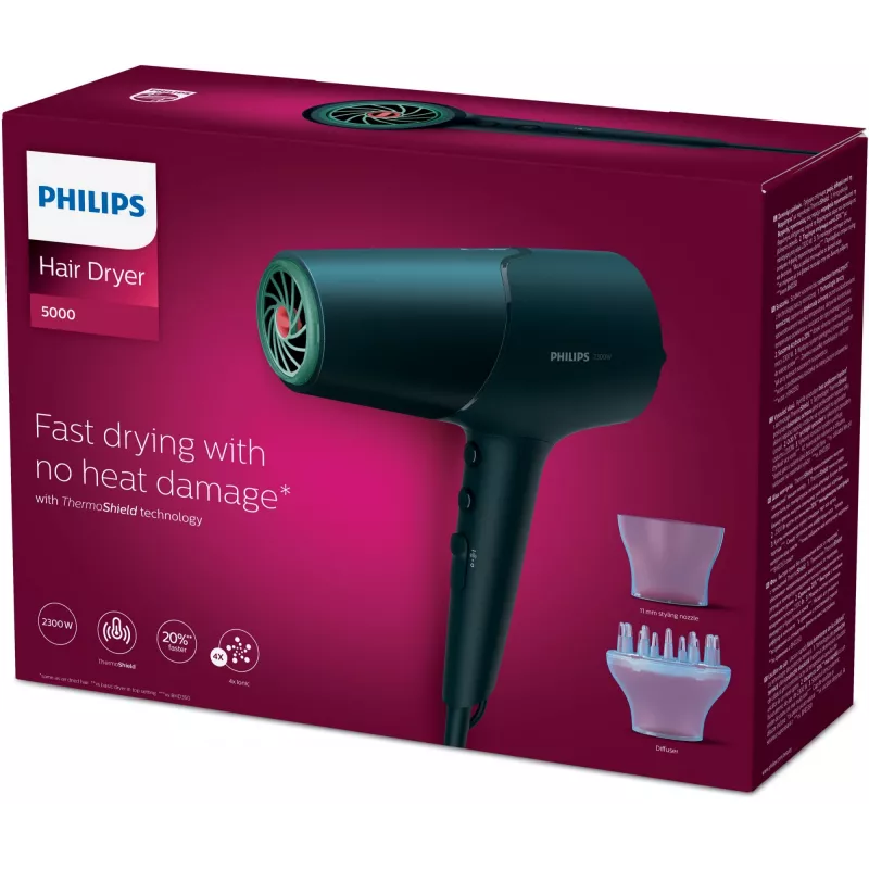 Plaukų džiovintuvas Philips BHD512/00 2300 W, 6 šilumos/greičio nustatymai, joninis, difuzorius ir koncentratorius, tamsiai mėlynas