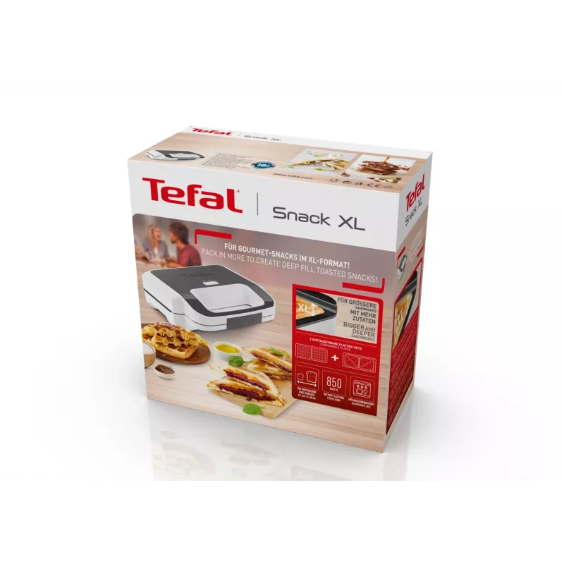 Sumuštinių keptuvė Tefal SW7011 — 850 W, nerūdijantis plienas ir balta, kompaktiška 238×276×98 mm