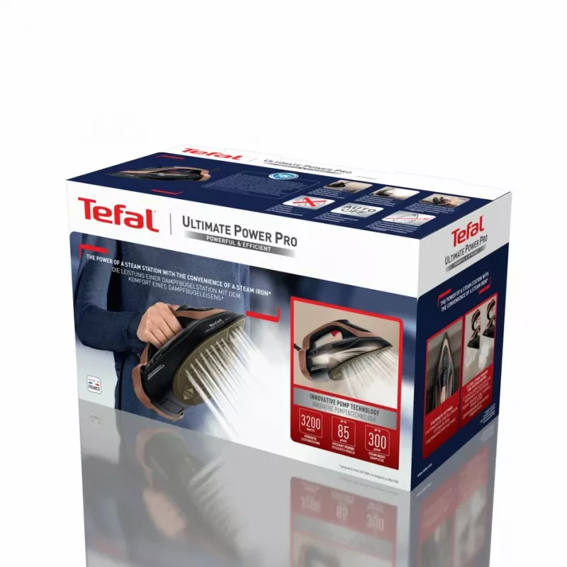 Tefal Ultimate Power Pro FV9E50 sausas ir garinis lygintuvas Durilium AirGlide Autoclean padas 3200 W juodas, varinis