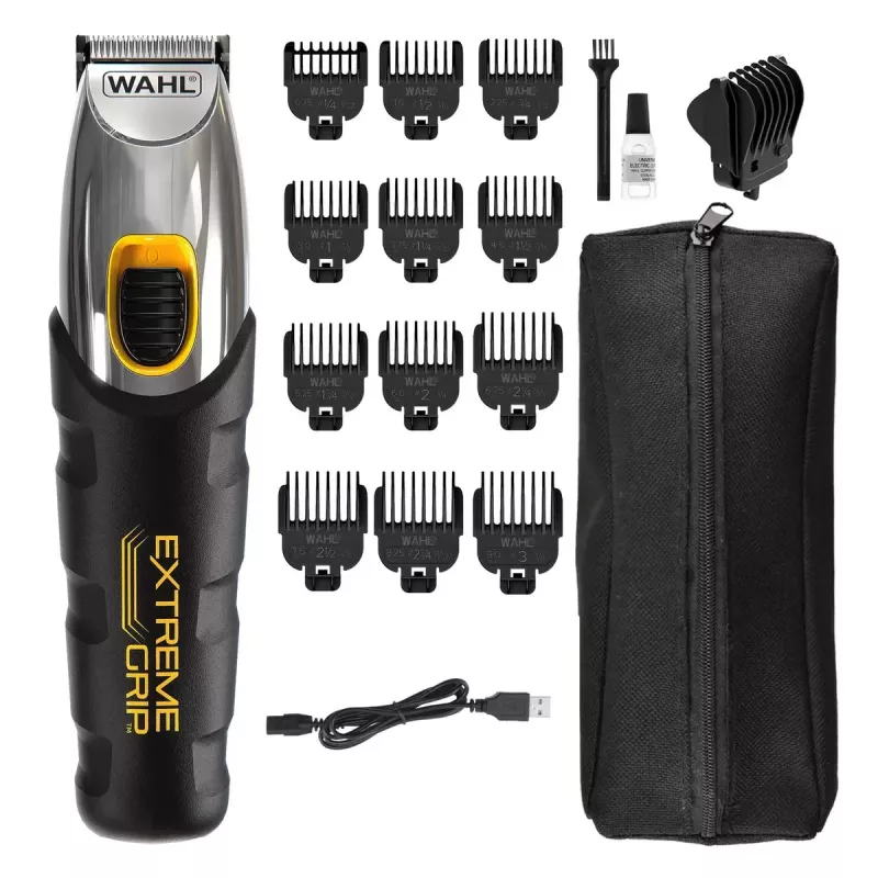 Plaukų kirpimo mašinėlė Wahl Extreme Grip AC/Baterija, belaidė, Li‑Ion, 240 min veikimo, 12 ilgio pakopų, nerūdijančio plieno peiliukas, pjovimo plotis 3 cm, juoda