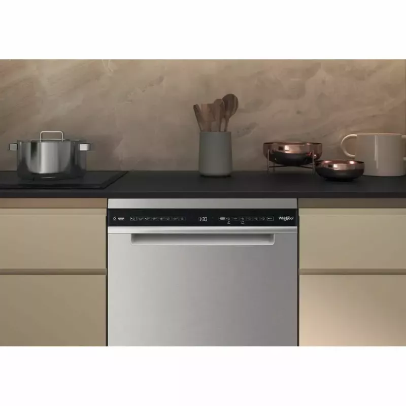 Laisvai pastatoma indaplovė WHIRLPOOL W7F HS41 X — 15 komplektų, 41 dB, pilnas dydis 60 cm
