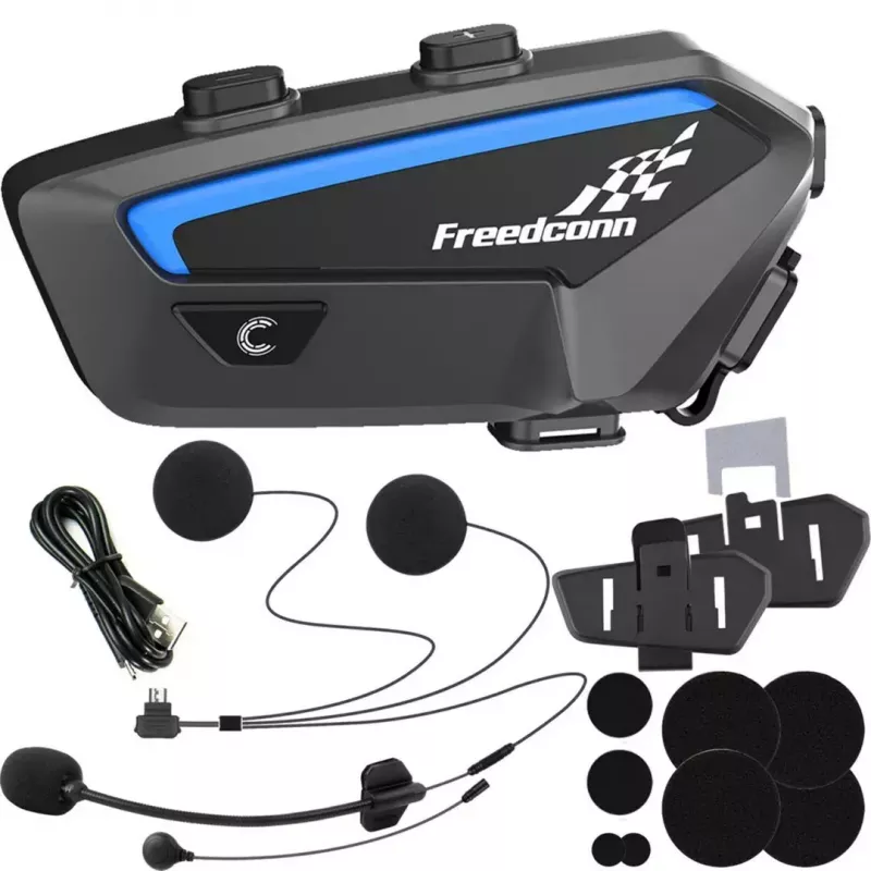 Motociklininkų interkomo ausinė FreedConn FX juoda – Bluetooth 5.0, IP67, 2000 m atstumas, 30 h pokalbių