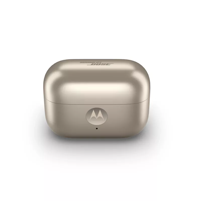 Ausinės Motorola Moto Buds Loop Bluetooth uždedamos ant ausies, dvipusės, Dolby Atmos, Bluetooth 5.0, ANC, 8 h atkūrimo, įkrovimo dėklas 520 mAh, smėlio spalvos