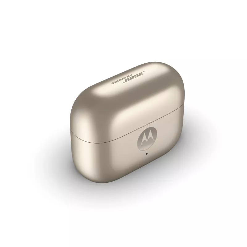 Ausinės Motorola Moto Buds Loop Bluetooth uždedamos ant ausies, dvipusės, Dolby Atmos, Bluetooth 5.0, ANC, 8 h atkūrimo, įkrovimo dėklas 520 mAh, smėlio spalvos