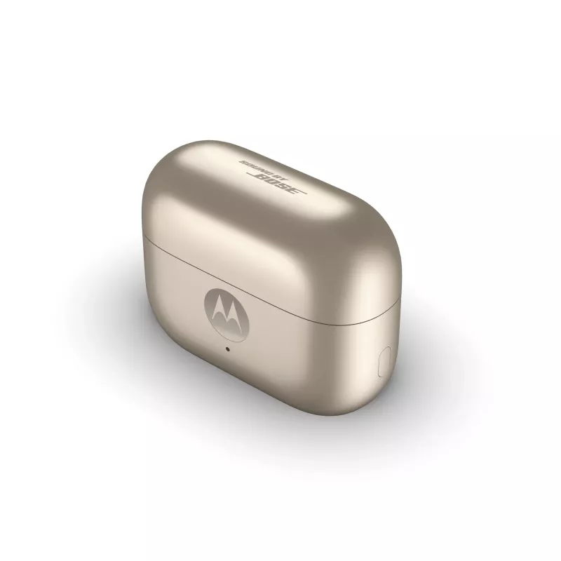 Ausinės Motorola Moto Buds Loop Bluetooth uždedamos ant ausies, dvipusės, Dolby Atmos, Bluetooth 5.0, ANC, 8 h atkūrimo, įkrovimo dėklas 520 mAh, smėlio spalvos
