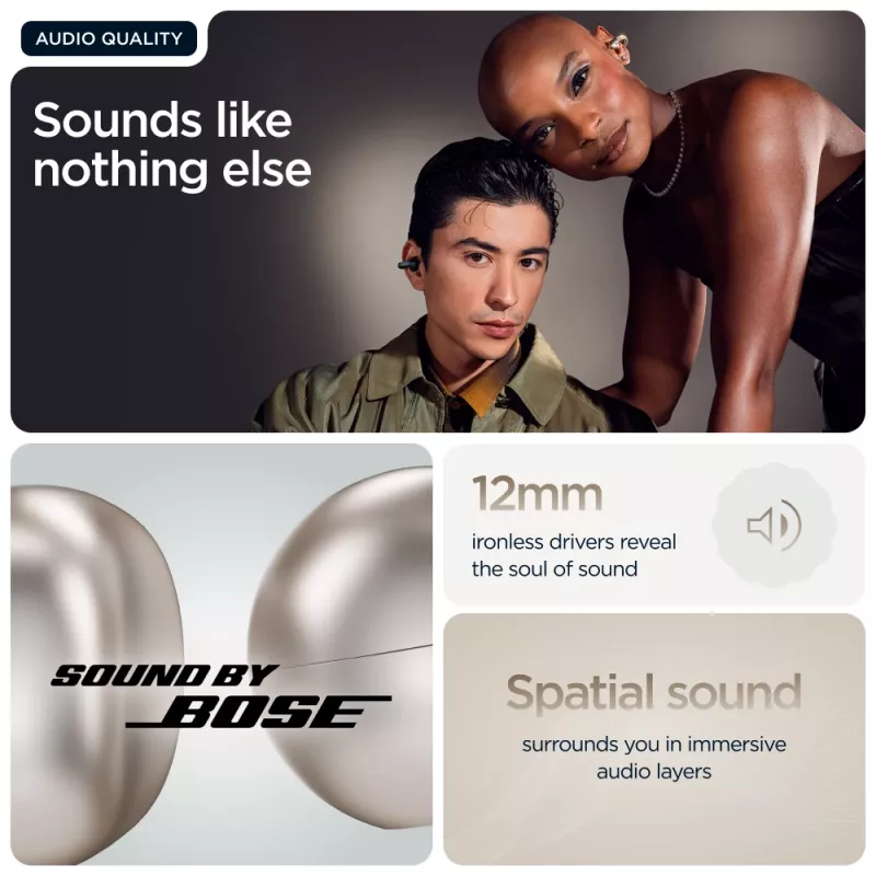 Ausinės Motorola Moto Buds Loop Bluetooth uždedamos ant ausies, dvipusės, Dolby Atmos, Bluetooth 5.0, ANC, 8 h atkūrimo, įkrovimo dėklas 520 mAh, smėlio spalvos