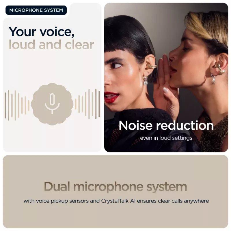 Ausinės Motorola Moto Buds Loop Bluetooth uždedamos ant ausies, dvipusės, Dolby Atmos, Bluetooth 5.0, ANC, 8 h atkūrimo, įkrovimo dėklas 520 mAh, smėlio spalvos