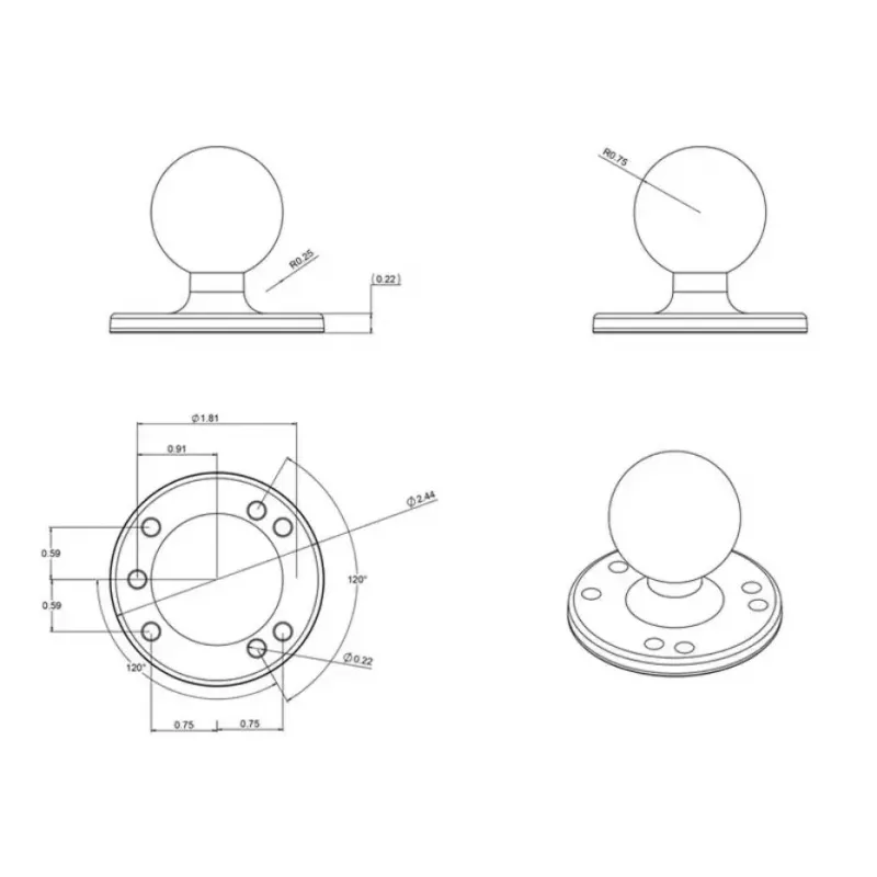 RAM Mounts RAM-202U apvali plokštelė su rutuliu