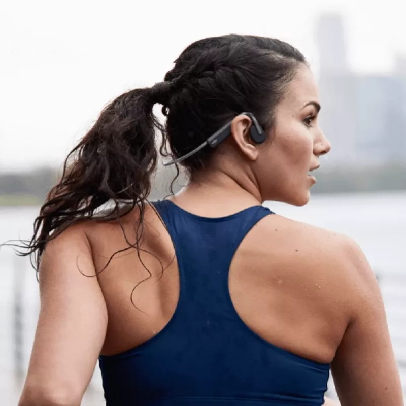 SHOKZ OpenMove belaidės ausinės sportui, kaklo juosta, pilka