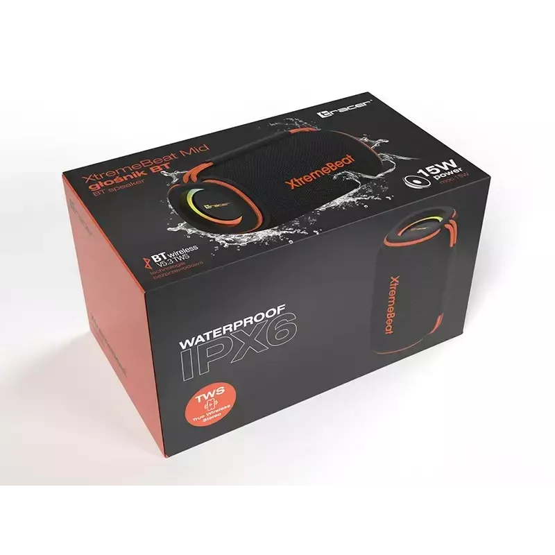 Nešiojamas stereogarsiakalbis TRACER XtremeBeat TWS — 15 W, IPX6, Bluetooth 5.3, 6 h, AUX/USB, mikrofonas