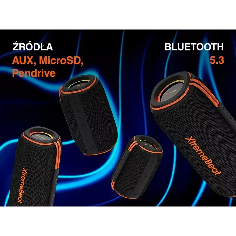 Nešiojamas stereogarsiakalbis TRACER XtremeBeat TWS — 15 W, IPX6, Bluetooth 5.3, 6 h, AUX/USB, mikrofonas