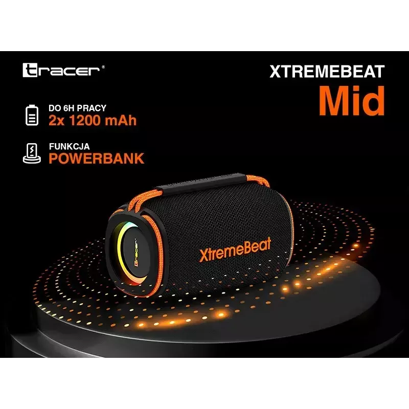 Nešiojamas stereogarsiakalbis TRACER XtremeBeat TWS — 15 W, IPX6, Bluetooth 5.3, 6 h, AUX/USB, mikrofonas