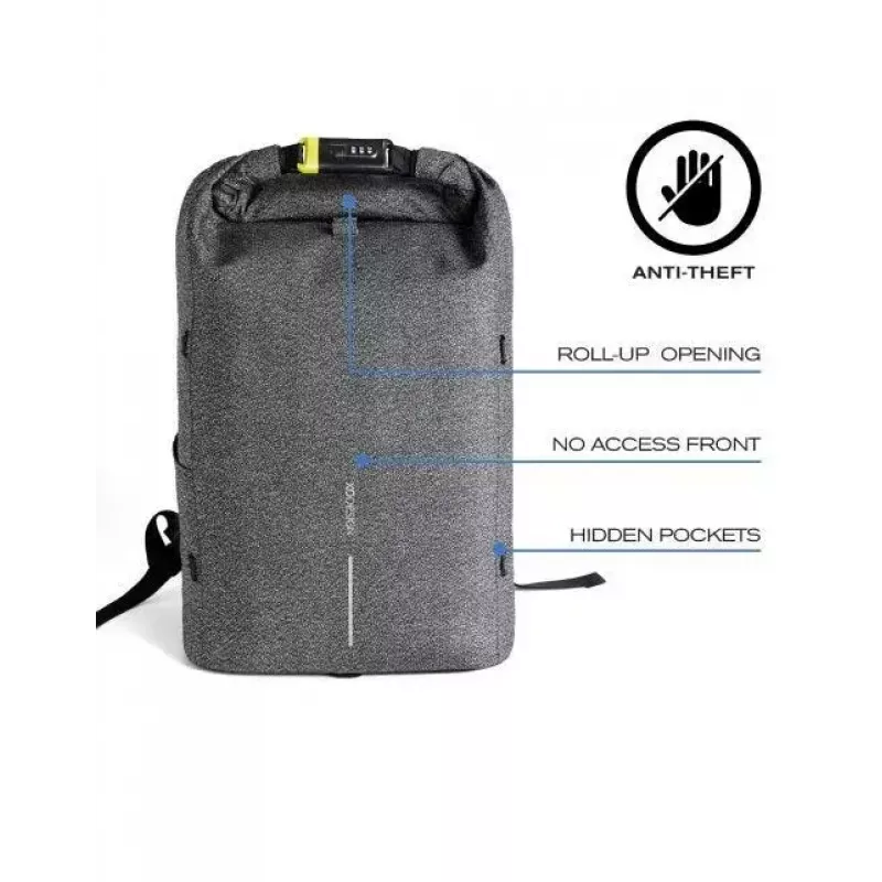 Kasdienė kuprinė XDDESIGN Urban Grey Fabric – 27 L, vandeniui atspari, 15,6 colių nešiojamojo kompiuterio skyrius, TSA spyna