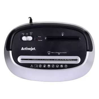 Activejet ASH-1201D dokumentų naikiklis, P-3, 12 lapų, 25 l, 5x38 mm šukės, juodas/sidabrinis